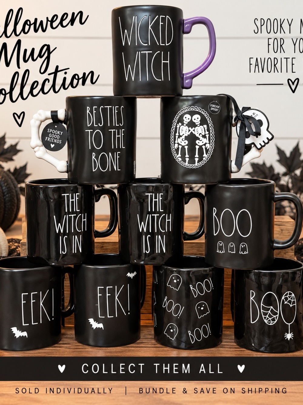 Rae Dunn Black Halloween Mugs! ALL AVAILABLE INDIVIDUALLY!